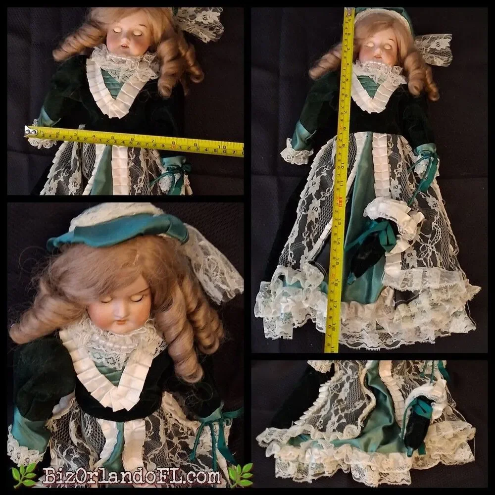VINTAGE: Armand Mersaille 370 Dark Green Victorian Style Porcelain Doll Germany